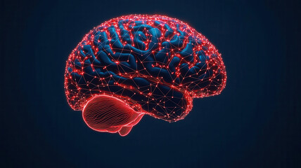 Abstract image of a human brain wired with glowing digital cables, transmitting data to an orbiting AI satellite Brain digital cables AI satellite, Futuristic connectivity