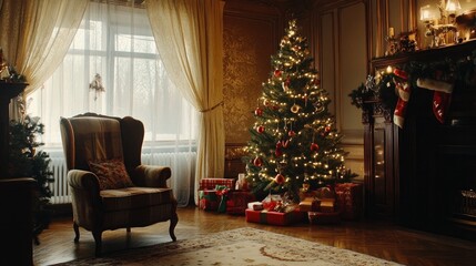 Fototapeta premium Interior with a Christmas tree for Christmas or New Year's