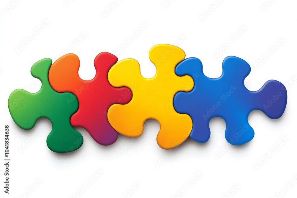 Poster colorful jigsaw puzzle with four pieces. the pieces are in different colors and are arranged in a ro