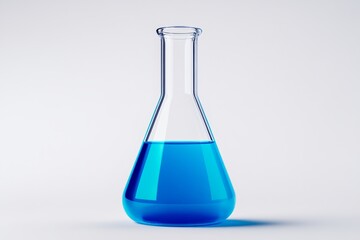 Blue glass vase sits on a white background. The vase is empty and has a clear blue color. Concept of calm and tranquility, as the blue water inside the vase is still