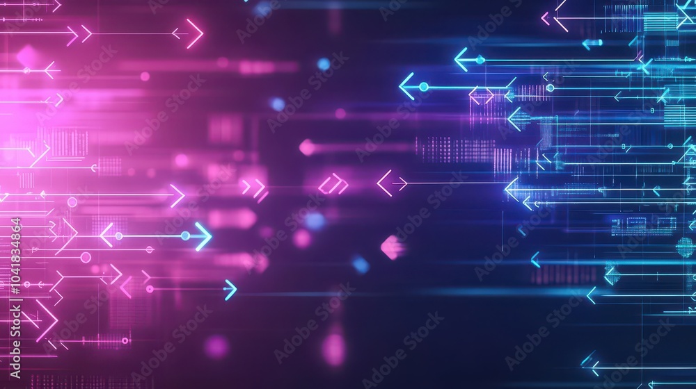 Aufkleber digital arrows, neon glow, abstract data visualization, glowing circuitry, futuristic tech theme