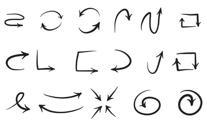 Vector Set of hand drawn black arrows pointing in different directions for infographics, planning, business and design