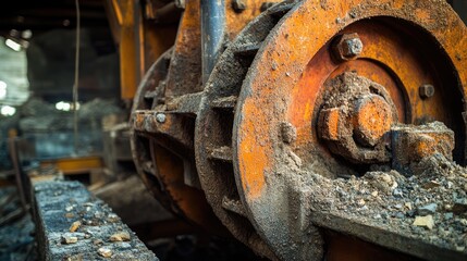 Fototapeta premium Close-up of industrial machinery crushing stone ore, illustrating the power and precision required for the process.