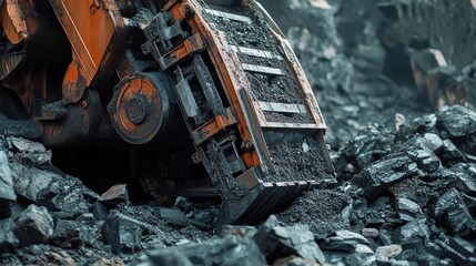 Fototapeta premium Close-up of industrial machinery crushing stone ore, illustrating the power and precision required for the process.