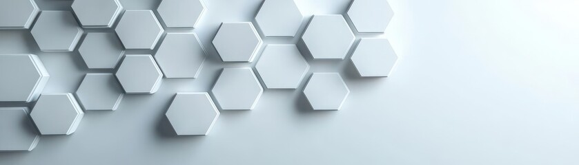 Clean hexagonal pattern on a matte white background, 3D illustration
