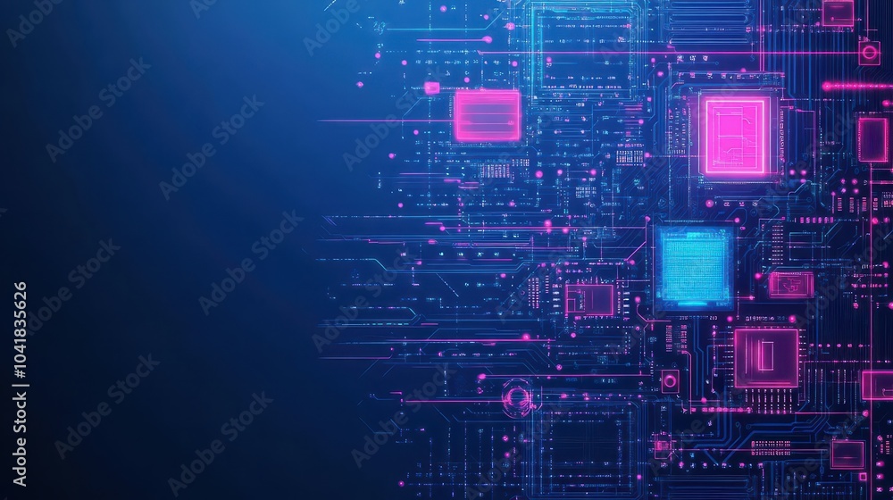 Poster circuit board with futuristic elements flat design top view digital transformation theme cartoon dra