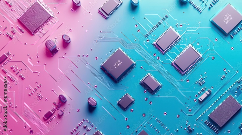 Poster circuit board texture with integrated circuits flat design side view electric vehicles theme 3d rend