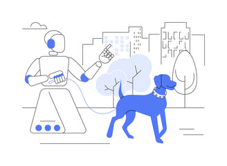 Dog walking robot isolated cartoon vector illustrations.