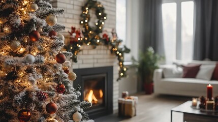 Interior with a Christmas tree for Christmas or New Year's