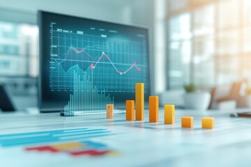 Business meeting, success chart on screen, 3D illustration