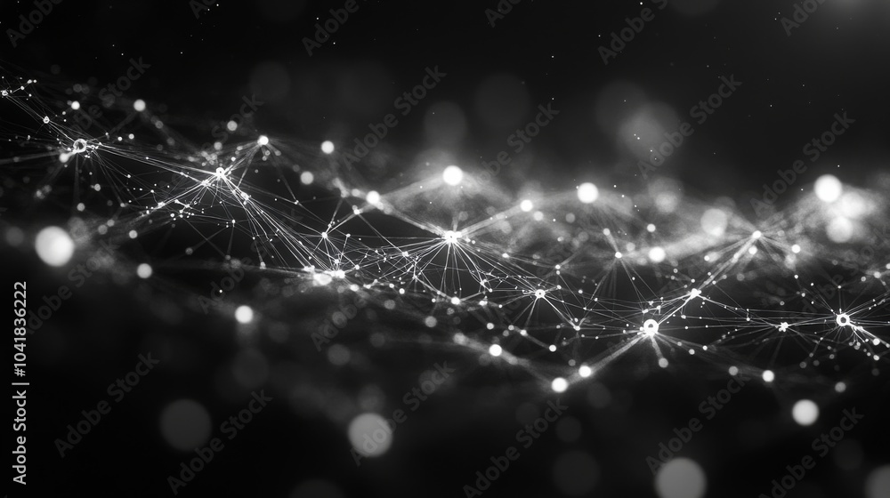 Poster A dark backdrop showcases a network of glowing nodes connected by lines. The design evokes the intricacies of digital connections and data flow, resembling a cosmic web.