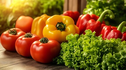 Fresh Vegetables - Tomatoes, Peppers, and Lettuce