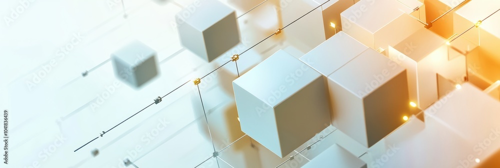 Poster Cubes in different sizes and shades are linked by diagonal lines on a light background, showcasing a contemporary design concept. Generative AI