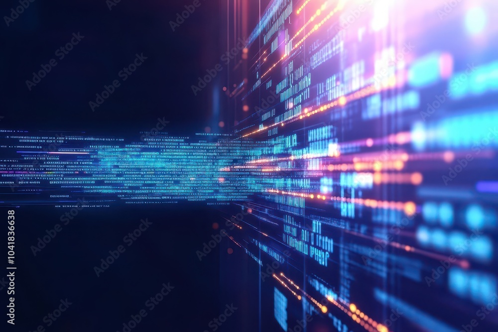 Aufkleber Blue digital code, holographic stream, futuristic data pipeline