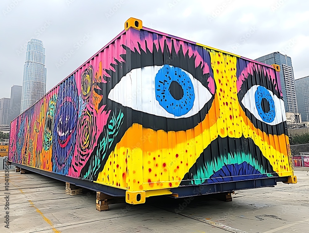 Poster vibrant container with intricate colorful patterns