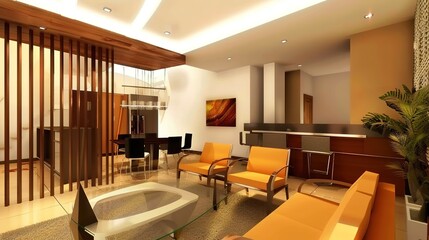 Fototapeta premium Simple interior design images for modern living rooms - an elegant and minimalist vision. These images showcase simple yet stylish interior designs for modern living rooms, creating a sense of tranqui