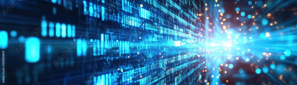 Poster Binary sequence, holographic blue flow, futuristic data stream