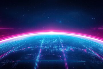 Obraz premium An enormous neonlit city dome on a distant planet
