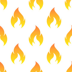 Burning flames vector seamless pattern. Bright yellow elements on white background.