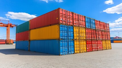 Fototapeta premium Colorful Shipping Containers Stacked At A Port.