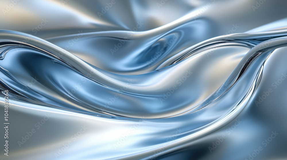 Poster futuristic wave design in silver and blue creates mesmerizing visual effect, showcasing smooth curve