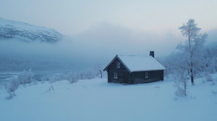 Fototapeta premium A secluded cabin in a winter setting near Tana, Norway