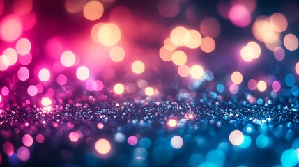 Abstract Blue and Pink Glitter Background with Bokeh Lights