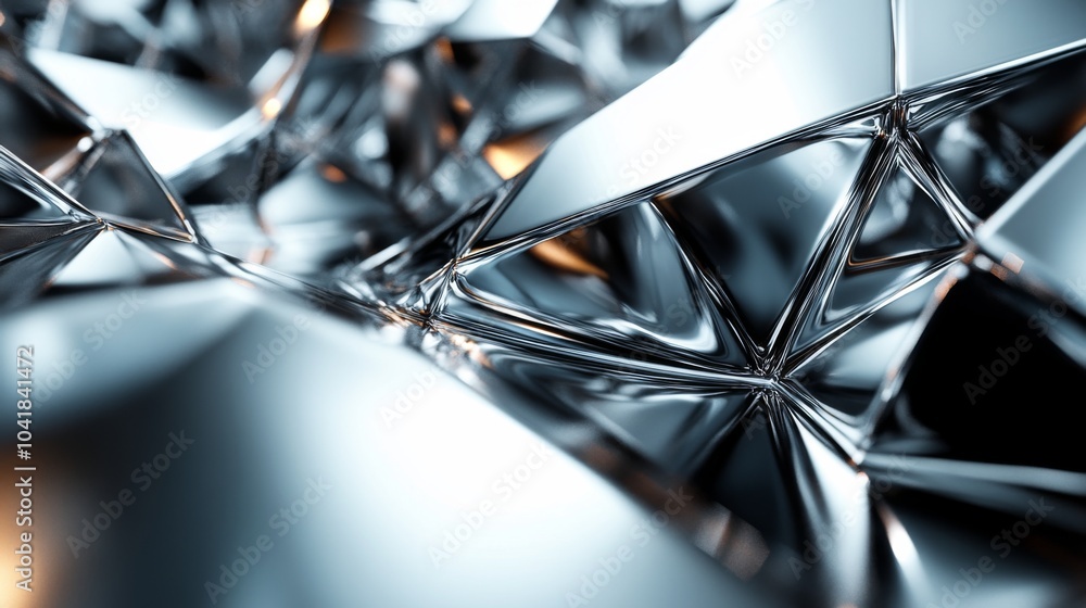 Poster The artwork showcases a mesmerizing composition of metallic surfaces with sharp angles and reflective qualities, creating a striking visual display. The intricate geometry adds depth and dynamism.