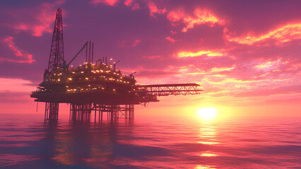 Obraz premium oil rig at sunset