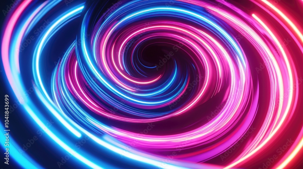 Poster abstract swirl patterns in neon colors with glowing light effects
