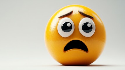 Fototapeta premium 3D Yellow Emoji with Worried Expression Shocked Face Scared Anxiety Fearful Panic Di