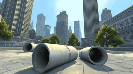 Impressive Concrete and Glass Skyscrapers Reaching for the Sky in Bustling Cityscape