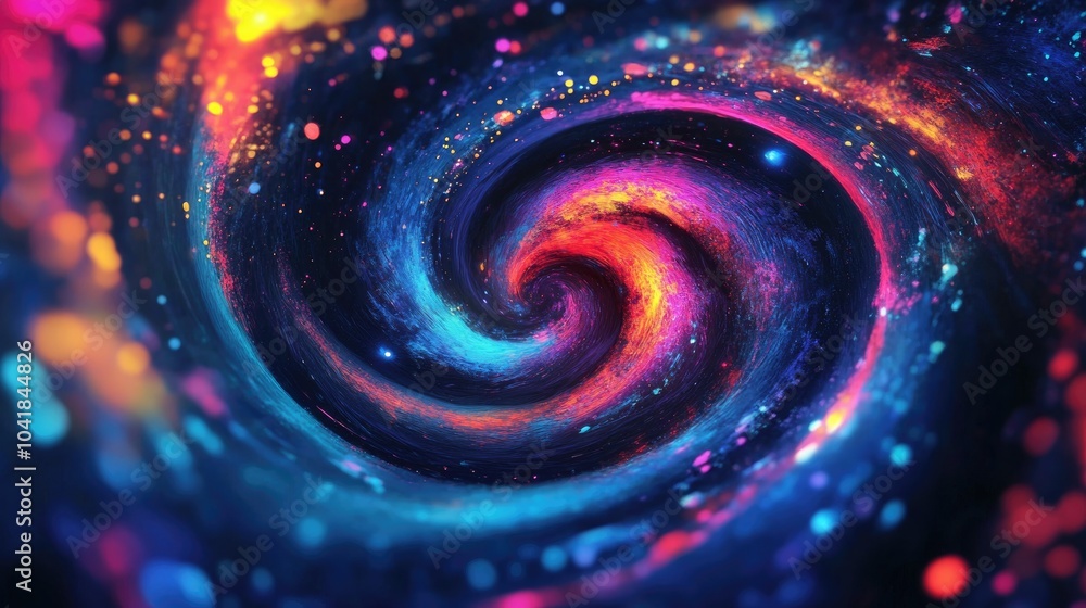 Poster abstract swirl patterns in neon colors with glowing light effects