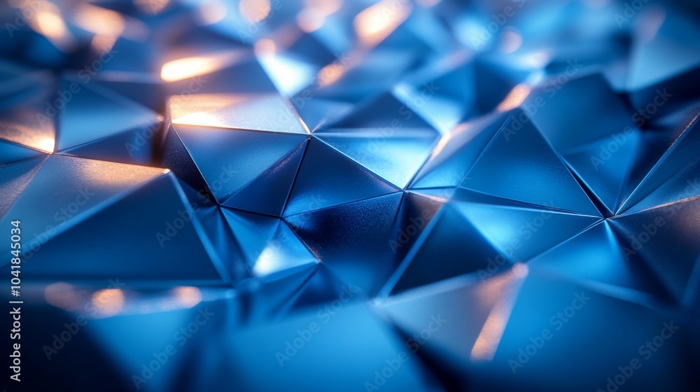 Fototapete A collection of shiny blue geometric shapes creates a striking abstract pattern, reflecting light in a captivating way. The arrangement showcases depth and texture.