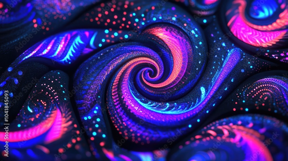 Poster abstract swirl patterns in neon colors with glowing light effects