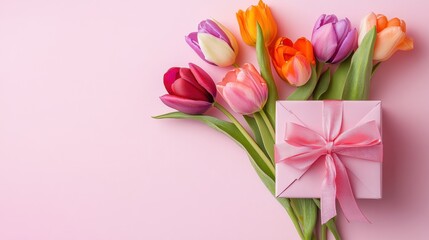 Fototapeta premium Lovely pink feminine tone gift box for Valentine’s Day, Mother's Day.