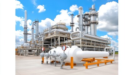 Obraz premium Massive Industrial Power Plant Complex Under Cloudy Blue Sky
