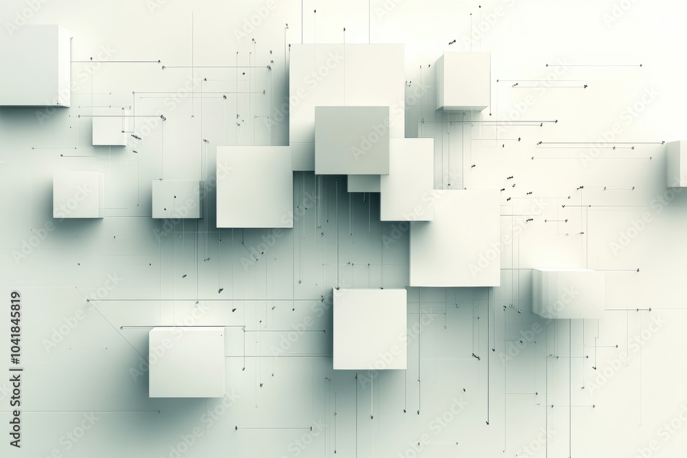 Fototapete Multiple cubes of different sizes and shades are interconnected with diagonal lines on a bright surface, creating a visually engaging composition. Generative AI