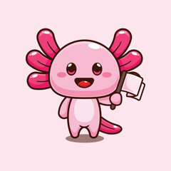 axolotl with flag. mascot cartoon character vector illustration.