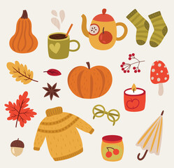 
Autumn set of different objects vector illustration