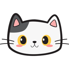 Handdrawn Flat Design Cute Cartoon Happy Cat Face