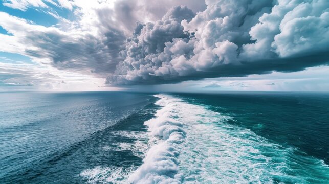 Dramatic Aerial View of Asperitas Clouds Over Ocean