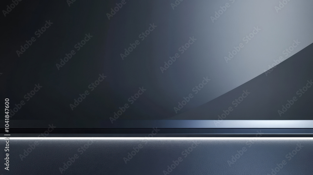 Poster sleek metallic design featuring dark gray surface with soft glow at bottom, creating modern and soph