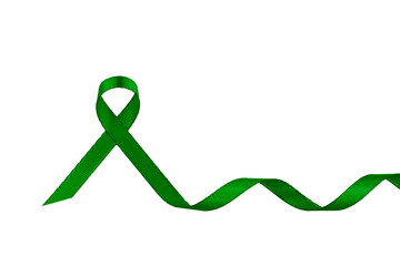 Cancer green ribbon isolated on a white background. Liver Cancer awareness campaign. 