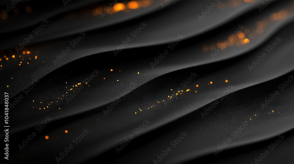 Aufkleber captivating abstract image featuring smooth, flowing black waves adorned with subtle golden bokeh hi