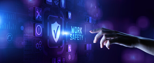 Work safety HSE Regulation rules business concept on screen.