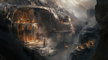 Obraz premium Miners working in confined spaces of a mine, expertly maneuvering machinery to extract minerals from the earth core.