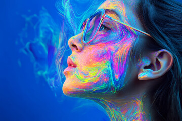 A Brazilian high school student joyfully explores AI-driven creativity, generating colorful digital artwork in a high-tech classroom. The fusion of art and technology inspires innovation and freedom