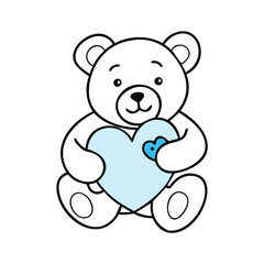 Obraz premium Cute teddy bear holding a blue heart