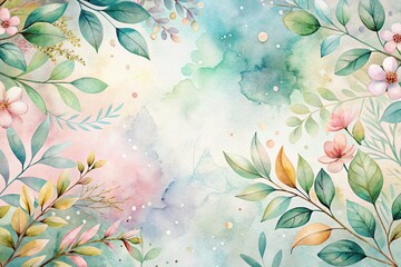 Elegant Floral Watercolor Background with Delicate Leaves and Splashes for Artistic Decor
